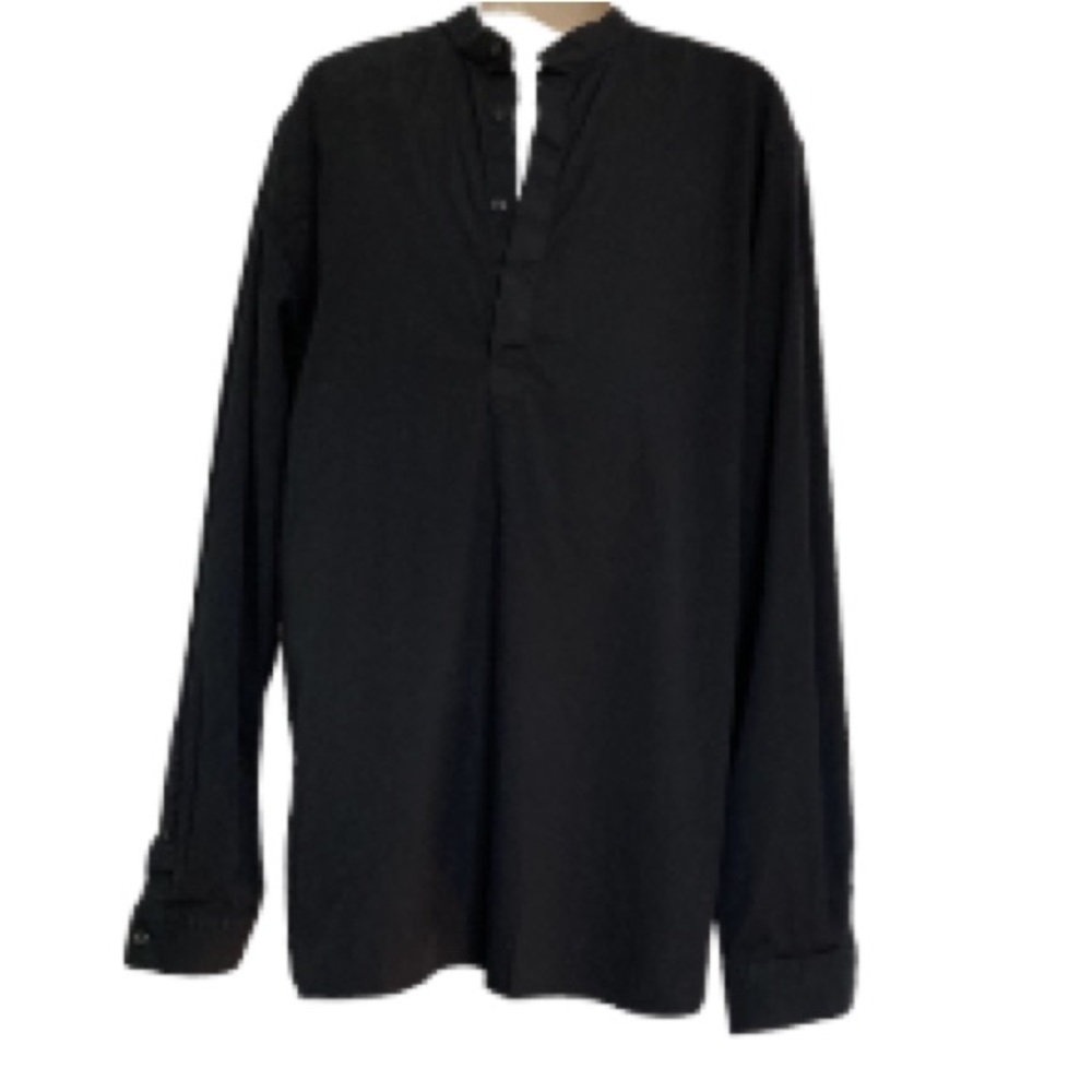 ZARA MAN Tunic Black Cotton Band Collar Button Down Slim Fit Hi Low Mens Small